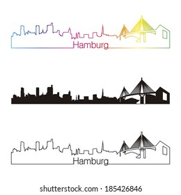 Hamburg skyline linear style with rainbow in editable vector file