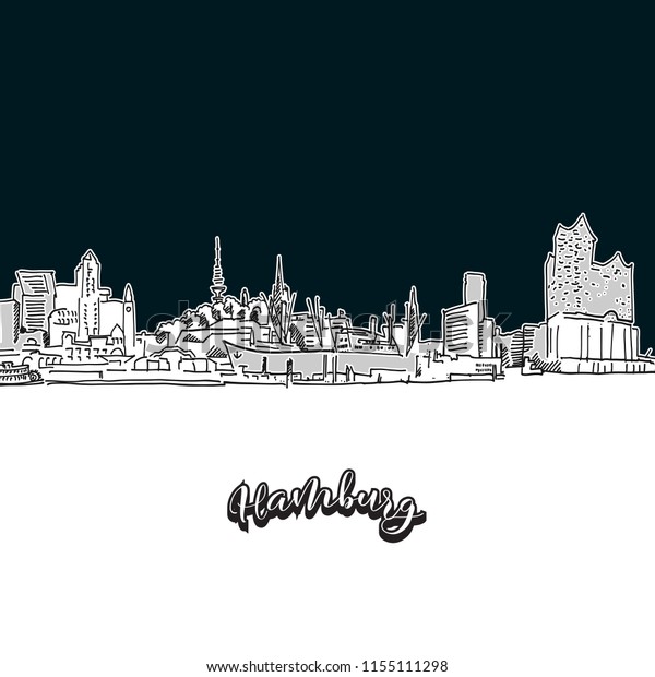 Hamburg Skyline Outline Vector Drawing Skyline: Stock-Vektorgrafik