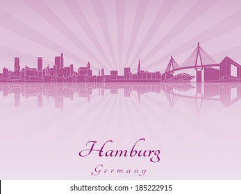 Hamburg skyline in purple radiant orchid in editable vector file