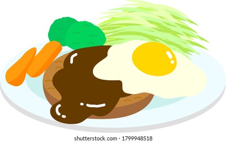 Hamburg Steak and fried egg plate vector illustration