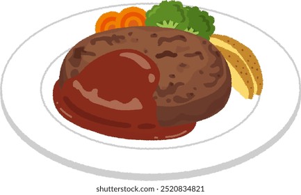 Hamburg steak is a meat dish that is mainly made by mixing ground beef with breadcrumbs, onions, eggs, etc.