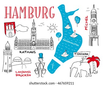 Hamburg the town's landmarks - vector illustration