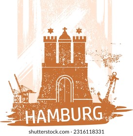 Hamburg vector logo with anchor and harbor - grunge texture