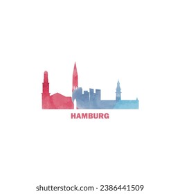 Hamburg watercolor cityscape skyline city panorama vector flat modern logo, icon. Germany town emblem concept with landmarks and building silhouettes. Isolated graphic