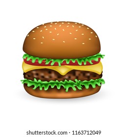 Hamburger 3D isolated on white. Fast food concept. Vector illustration EPS10.