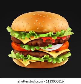 Hamburger, 3d realistic vector icon