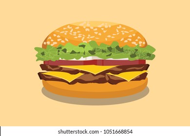 hamburger american style with flat style and yellow background vector graphic illustration