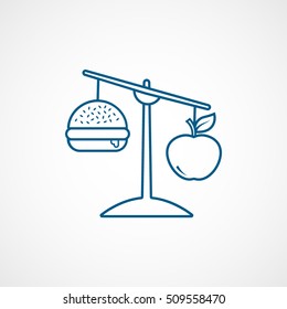 Hamburger And Apple Balance Blue Line Icon On White Background