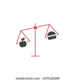 Hamburger and apple on scales icons  symbol vector elements for infographic web