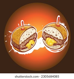 Hamburger with awesome vector background selected for restaurants, eateries and cafes