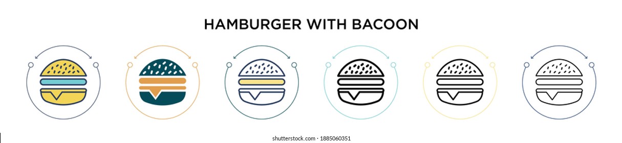 Hamburger with bacoon icon in filled, thin line, outline and stroke style. Vector illustration of two colored and black hamburger with bacoon vector icons designs can be used for mobile, ui, web