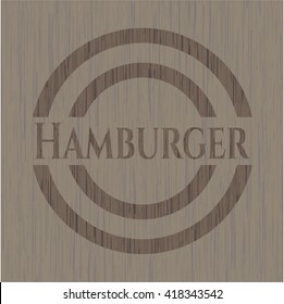 Hamburger badge with wood background