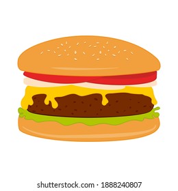 Hamburger with beef and cheese on the burger bun food vector