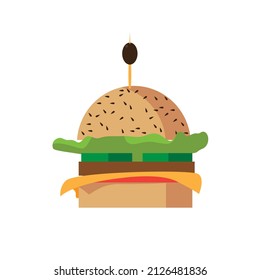 Hamburger with beef, fresh lettuce, tomatoes, cucumbers, cheese and ketchup. Vector illustration of a delicious hamburger menu for take-out