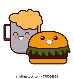 Hamburger and beer symbol kawaii cute cartoon