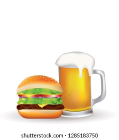 Hamburger and beer. vector illustration