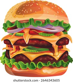 Hamburger Big Burger Vector Color Draw Graphic Design Eat