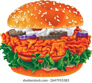 Hambúrguer Big Burger Vetor Cor Desenho Gráfico Comer