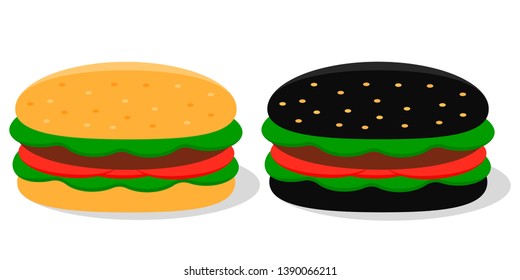 hamburger, black burger, vector illustration