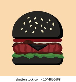 Hamburger black  fast food. Vector drawing 