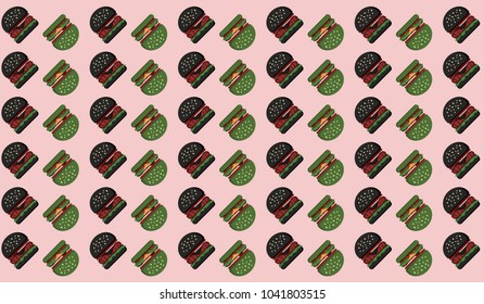 Hamburger black green Pattern background on Pink. Vector
