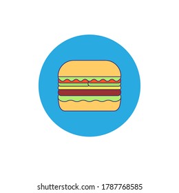 Hamburger auf blauem Hintergrund. Burger mit Brot, Salat, Tomaten, Käse, Gurke und Fleisch.