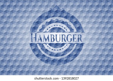 Hamburger blue emblem or badge with abstract geometric polygonal pattern background. Vector Illustration. Detailed.
