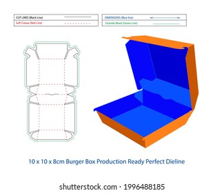 Hamburger box dieline Fast Food Burger Box And Die-cut template Self Asembly Eco-friendly, No Glue Needed box