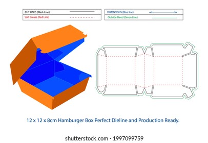 Hamburger box dieline Fast Food Burger Box And Die-cut template Self Assemble Eco-friendly, No Glue Needed box