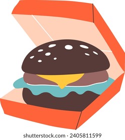 Hamburger In Box Vector Illustration