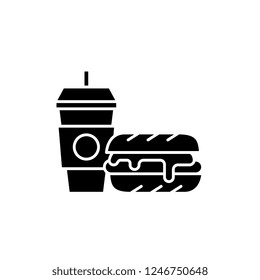 Hamburger breakfast black icon, vector sign on isolated background. Hamburger breakfast concept symbol, illustration 