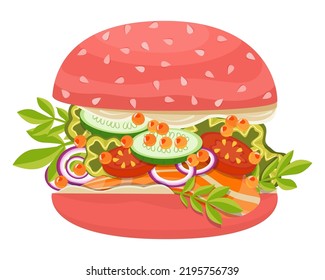 Hamburger. Bun. Fast Food. Graphics. Cartoon. Vector. Close-up