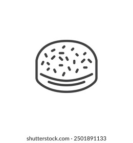 Hamburger Bun line icon. linear style sign for mobile concept and web design. Round hamburger bun with sesame seeds outline vector icon. Symbol, logo illustration. Vector graphics