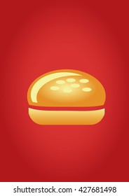 Hamburger Bun on Red Background - Vector Art