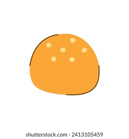 Hamburger bun with sesame on an isolated white background in flat style. Food and bakery products. Carbohydrates. Vector illustration.