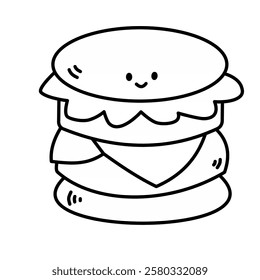 Hamburger Burger Cartoon Illustration Vector Line Art Doodle Simple Clean for Website Design Mobile App Clip Art 