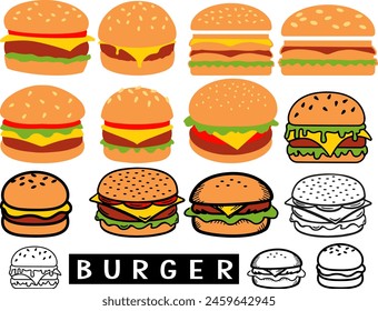 Hamburger, Burger, Cheeseburger Set of Vector