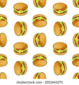 Hamburger, burger, cheeseburger vector seamless pattern.