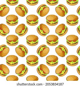 Hamburguesa, hamburguesa, cheeseburger vector patrón sin fisuras.