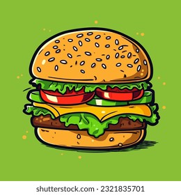 Hamburger. Burger hand-drawn illustration. Vector doodle style cartoon illustration