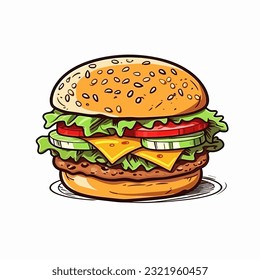 Hamburger. Burger hand-drawn illustration. Vector doodle style cartoon illustration