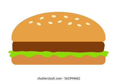 Hamburger or burger with lettuce and beef patty flat color vector icon for food apps and websites