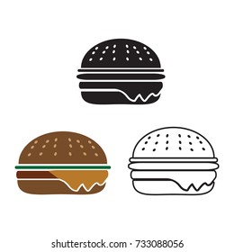 Hamburger, burger sandwich vector icon set, black white and color