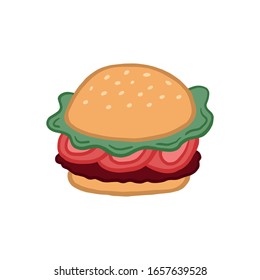 Hamburger. Burger Vector color illustration in cartoon style. Drawing fast food. Cheeseburger drawing