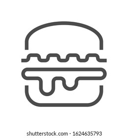 Hamburger or burger vector icon. That fast food, snack or sandwich consist of sliced bread bun, meat, beef and vegetable. Topped with lettuce and sesame. For eat at restaurant and delivery. 48x48 px.
