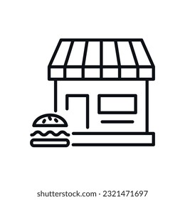 Hamburger by Store or Shop Isolated Line Icon. Perfect for web sites, apps, UI, internet, shops, stores. Simple image drawn with black thin line