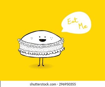 Hamburger cartoon with bubble speech background, vector illustration