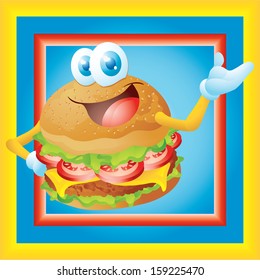 hamburger cartoon character with frame