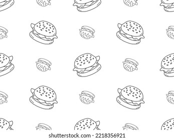 Hamburger cartoon character seamless pattern on white background