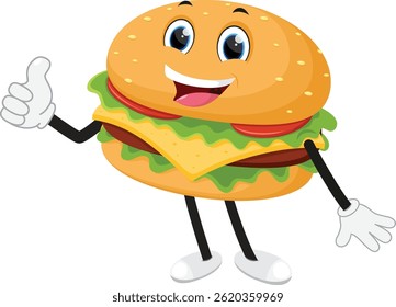 Hamburger Cartoon Character, Suitable for children's books, sticker, and mascot isolated on white backgrounds